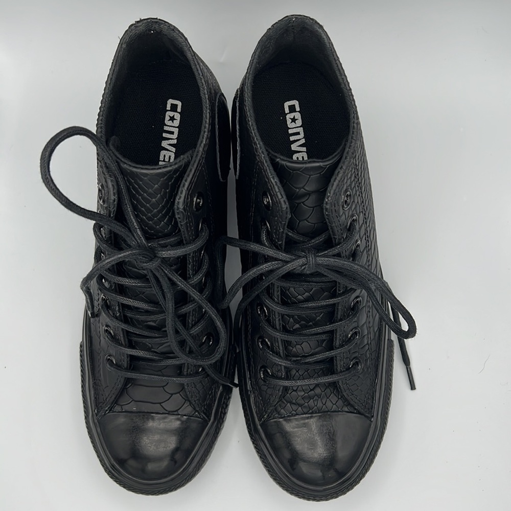 RARE Chuck Taylor All Star Lux Embossed Reptile Mid Top Sneaker Wedges sz7.5 - Picture 4 of 14